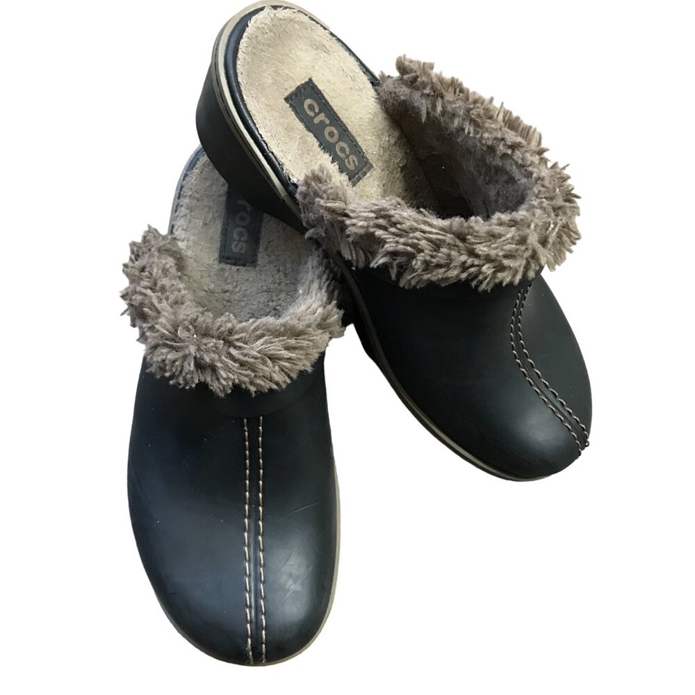 Crocs Cobbler Eva Fur Lined Black Clogs Mules Women’s 8 Shoes Slip On 11552